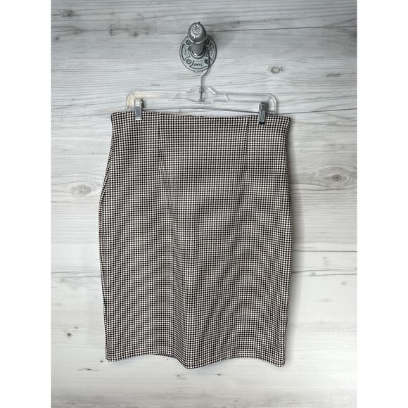 Maze Collection Skirt Womens Large Brown Black Houndstooth Pencil Stretch Knit - Picture 1 of 8